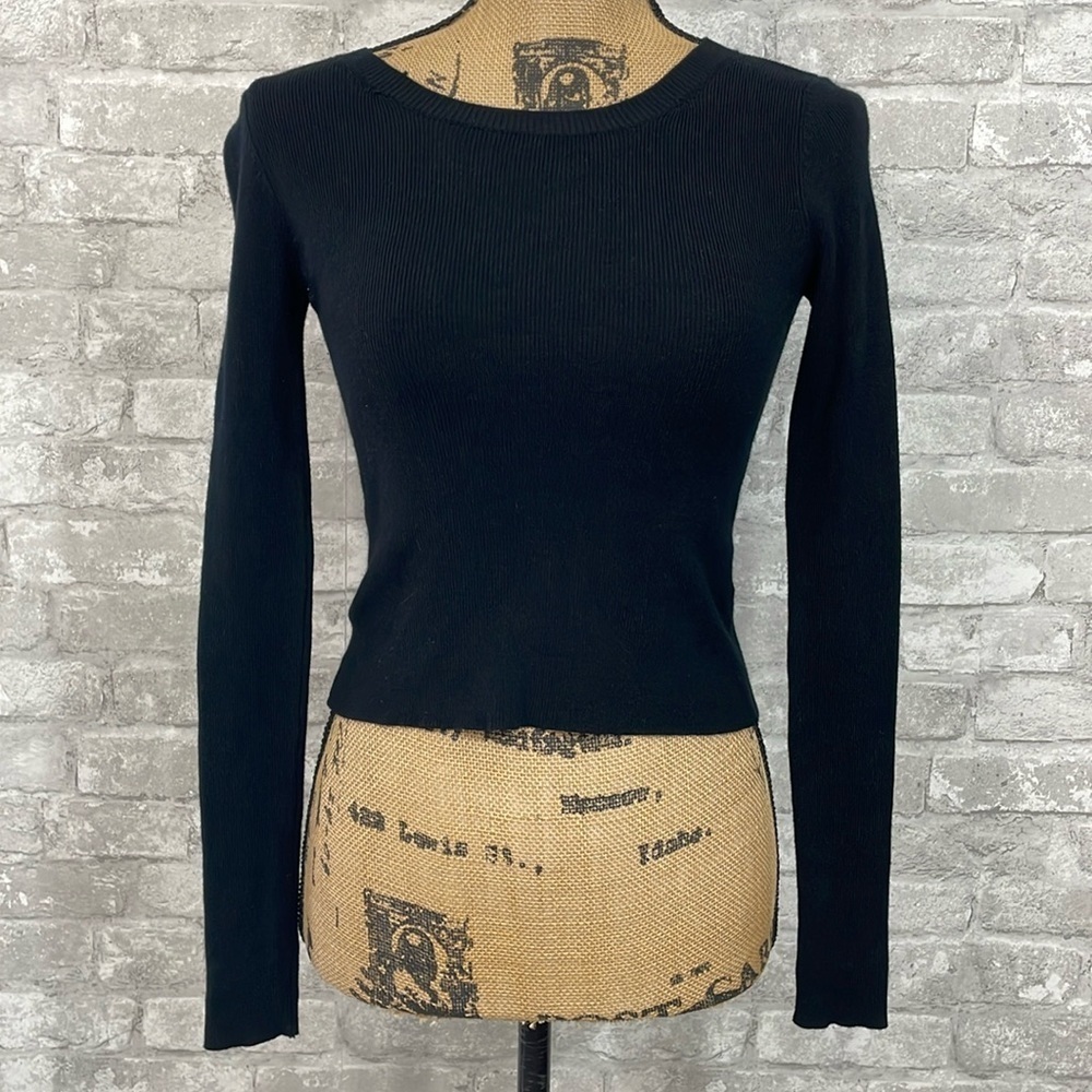 Akira Ribbed Long Sleeve Cropped Sweater